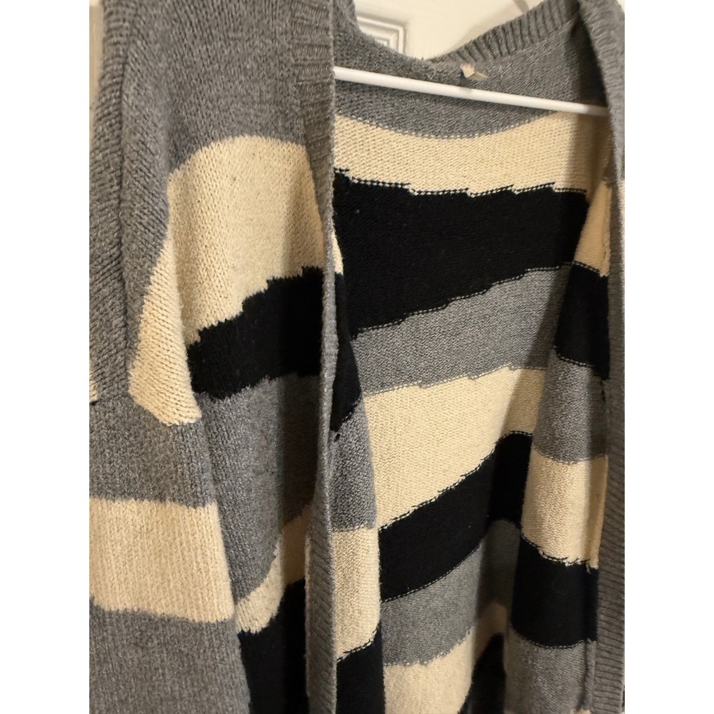 Striped Open Front Cardigan Sweater Knit Cozy Comfy Medium